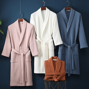 Pure Cotton Bathrobe Long Waffle Nightgown