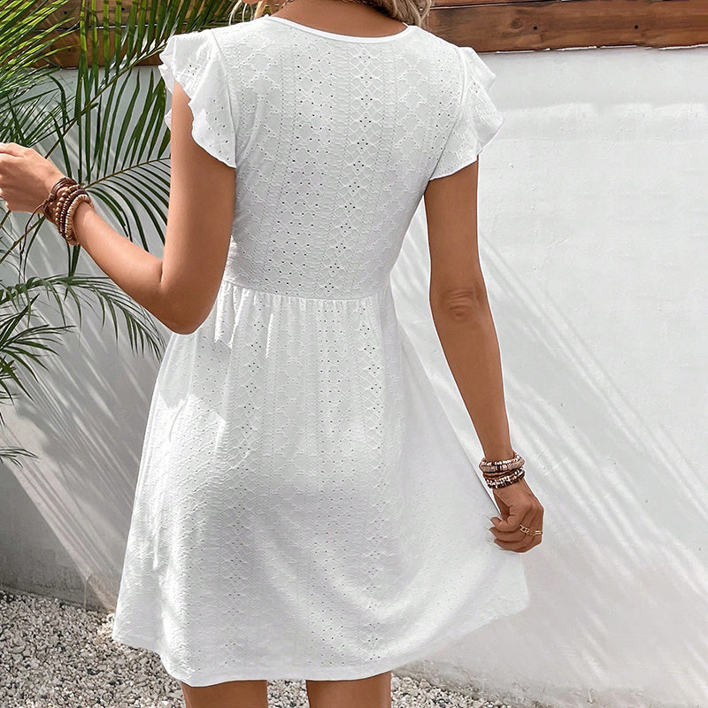V Neck Laced Casual Summer Crochet Mini Dress