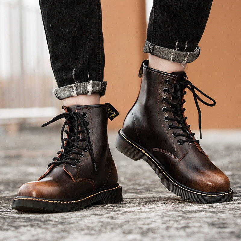 High-top Leather British Style Boots