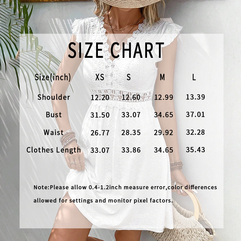 V Neck Laced Casual Summer Crochet Mini Dress