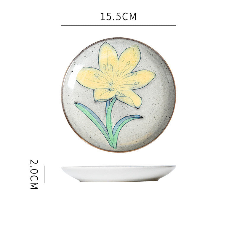Hand painted ceramic round dinner plates