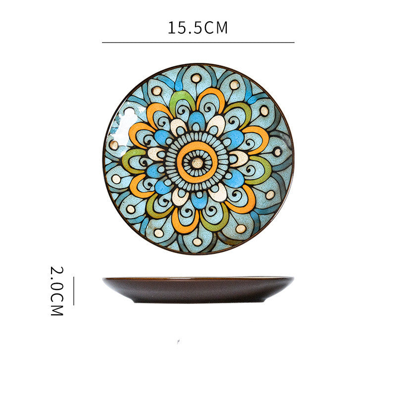 Hand painted ceramic round dinner plates