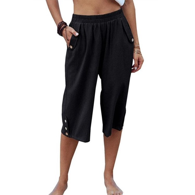 Casual Cropped Cotton Linen Loose Pants