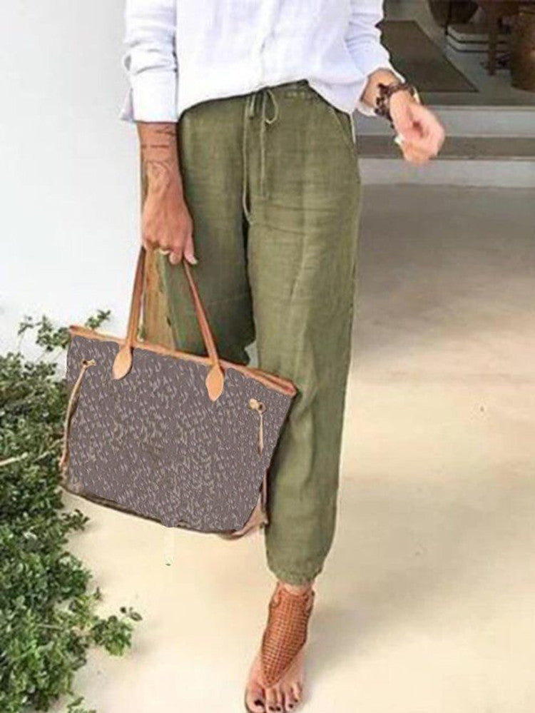 Linen Drawstring Skinny Pants