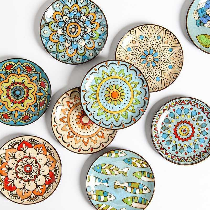 Hand painted ceramic round dinner plates