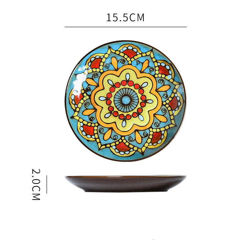 Hand painted ceramic round dinner plates