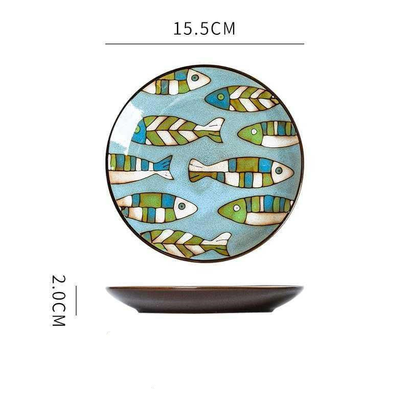 Hand painted ceramic round dinner plates