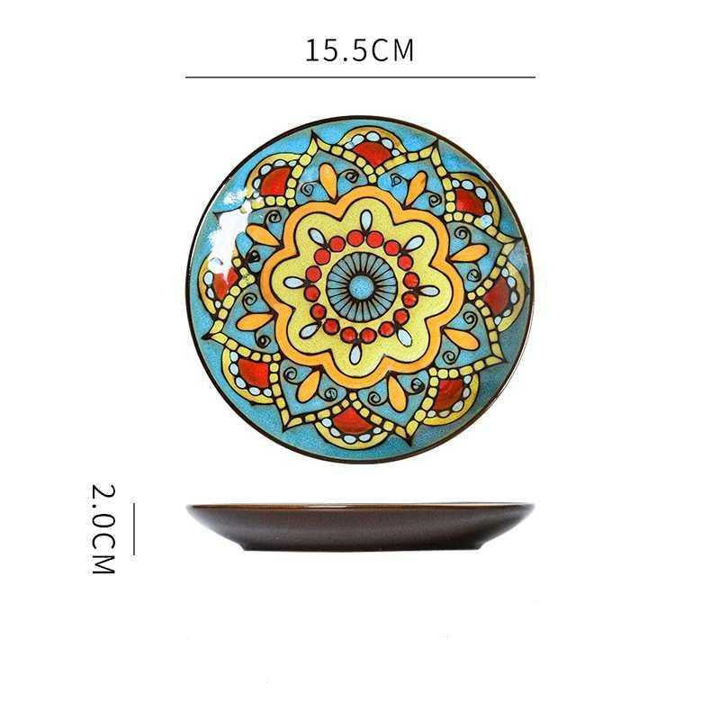 Hand painted ceramic round dinner plates