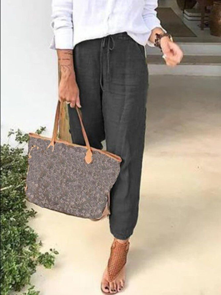 Linen Drawstring Skinny Pants