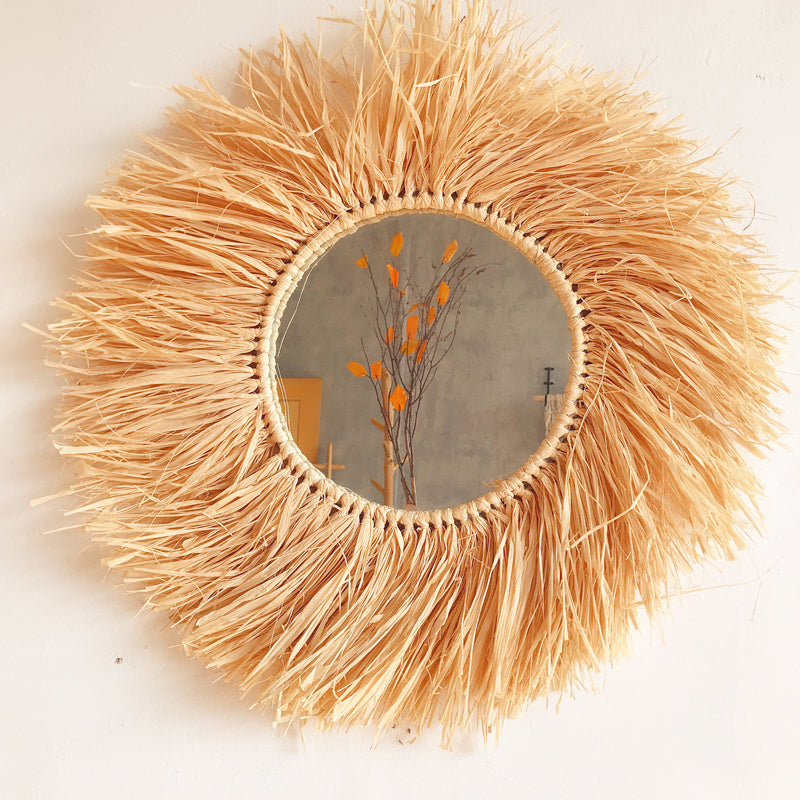 Nordic Round Handmade Rattan Bamboo Woven Decorative Mirror