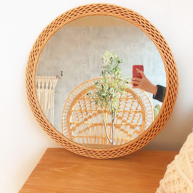 Nordic Round Handmade Rattan Bamboo Woven Decorative Mirror