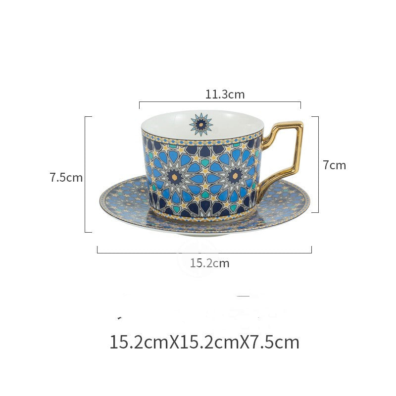 Moroccan Style Luxury Coffee Cup And Saucer Set With Gold Plated handle