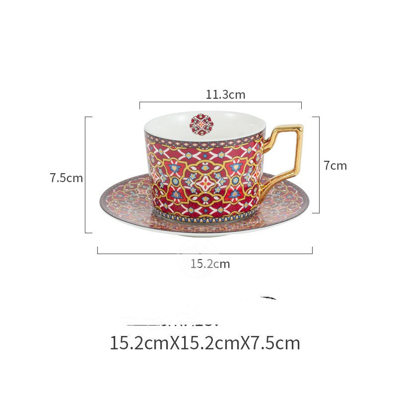 Moroccan Style Luxury Coffee Cup And Saucer Set With Gold Plated handle