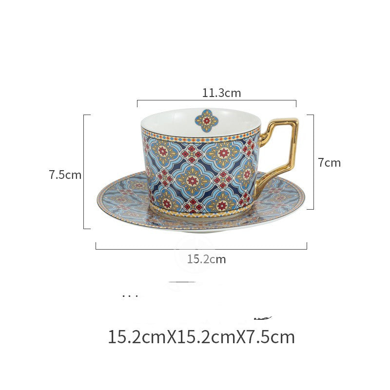 Moroccan Style Luxury Coffee Cup And Saucer Set With Gold Plated handle