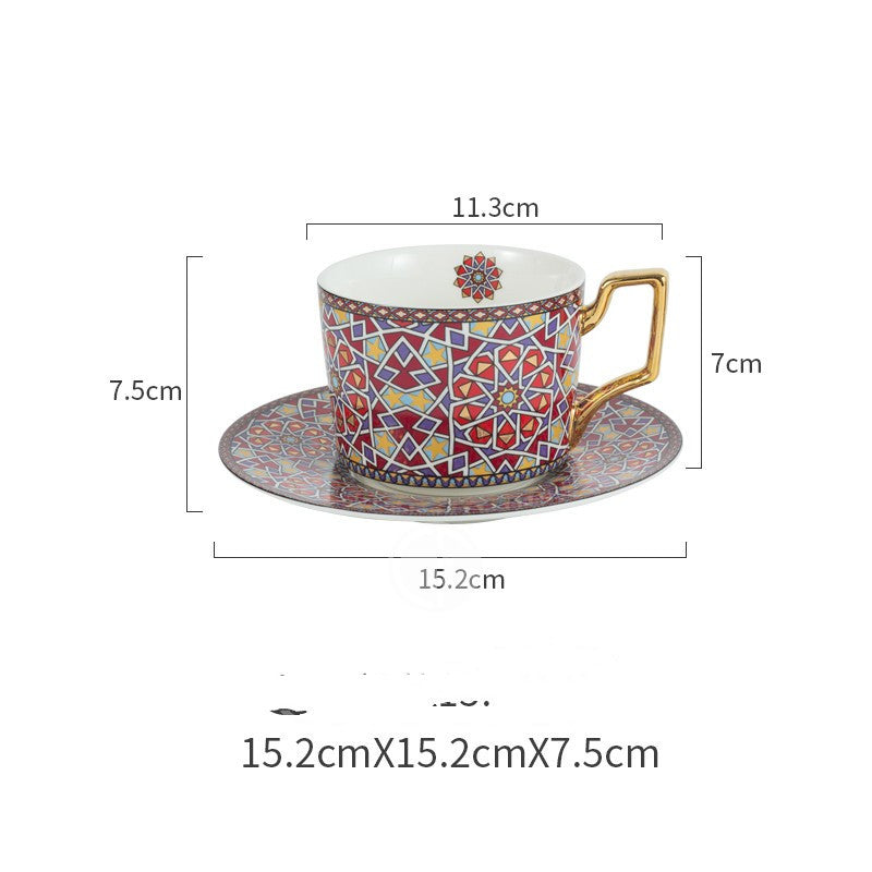 Moroccan Style Luxury Coffee Cup And Saucer Set With Gold Plated handle