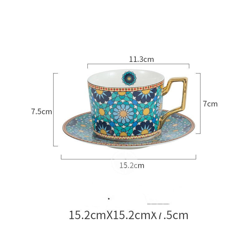 Moroccan Style Luxury Coffee Cup And Saucer Set With Gold Plated handle