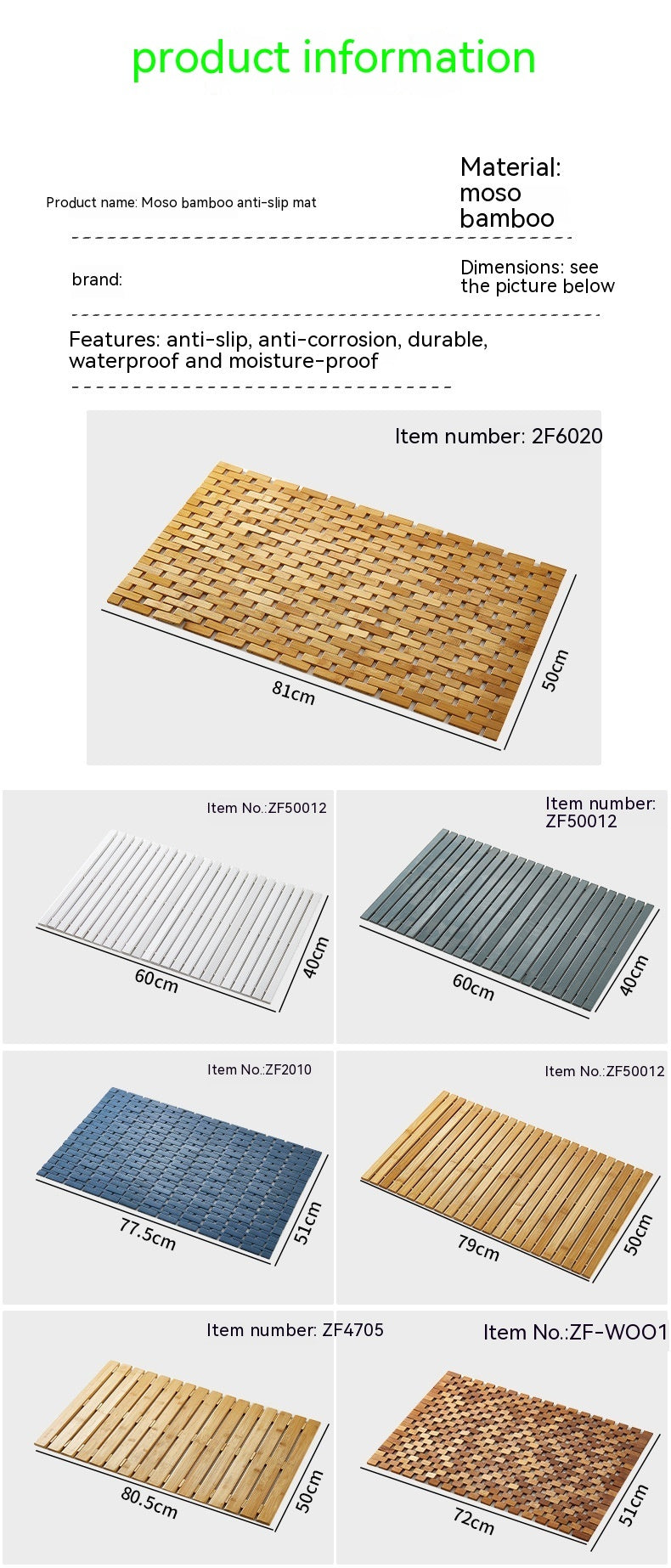 Hand-woven Waterproof Non-slip Bamboo Ground Mat