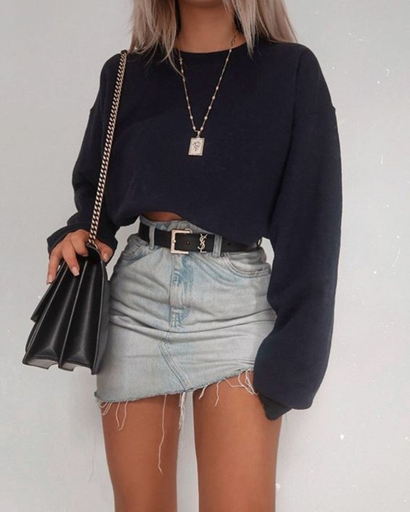 Long Sleeve Crop Top Cotton T-Shirt