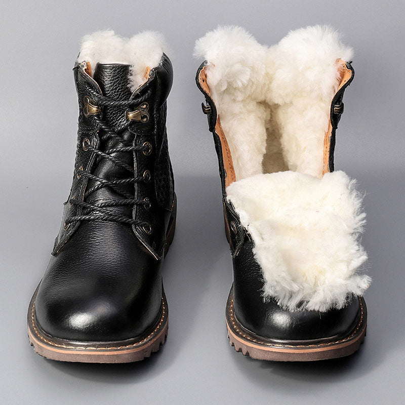 Wool Inner Top Layer Cowhide Winter Boots
