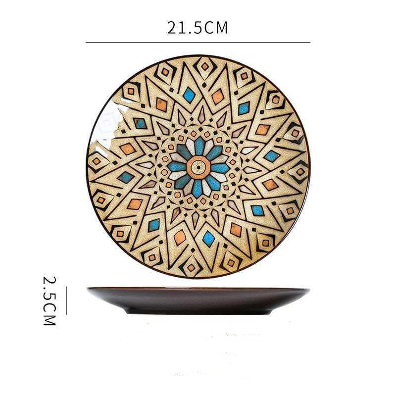 Hand painted ceramic round dinner plates