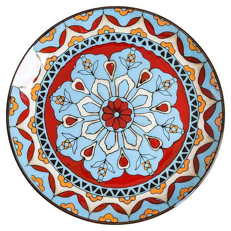 Hand painted ceramic round dinner plates