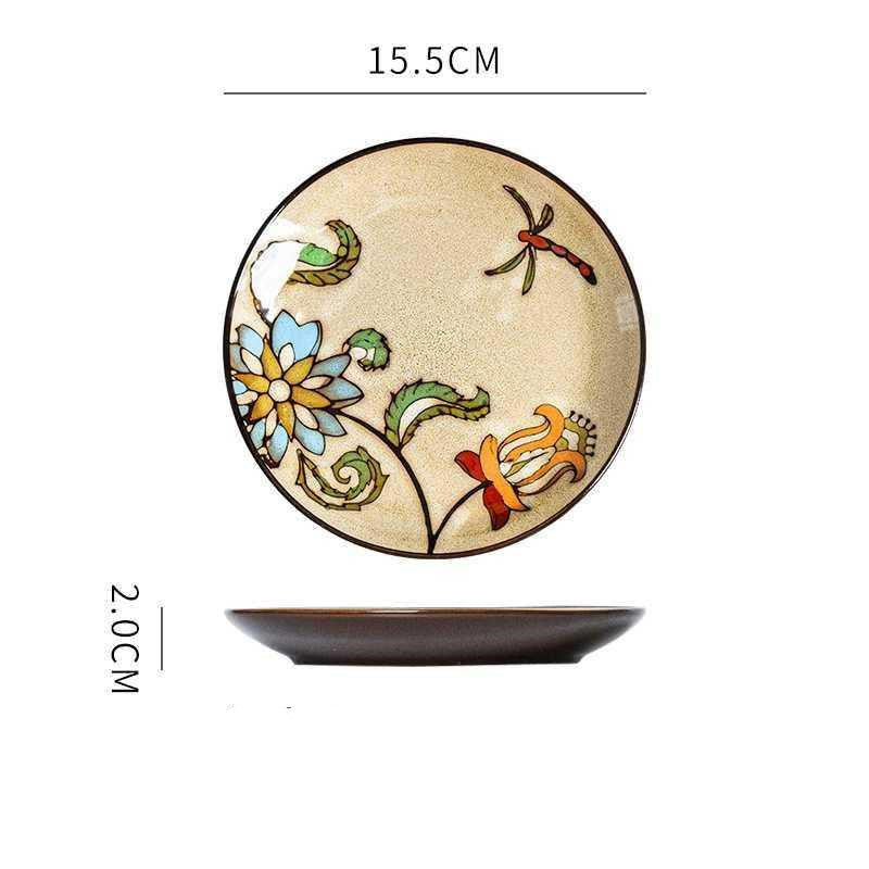 Hand painted ceramic round dinner plates