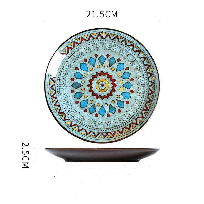 Hand painted ceramic round dinner plates