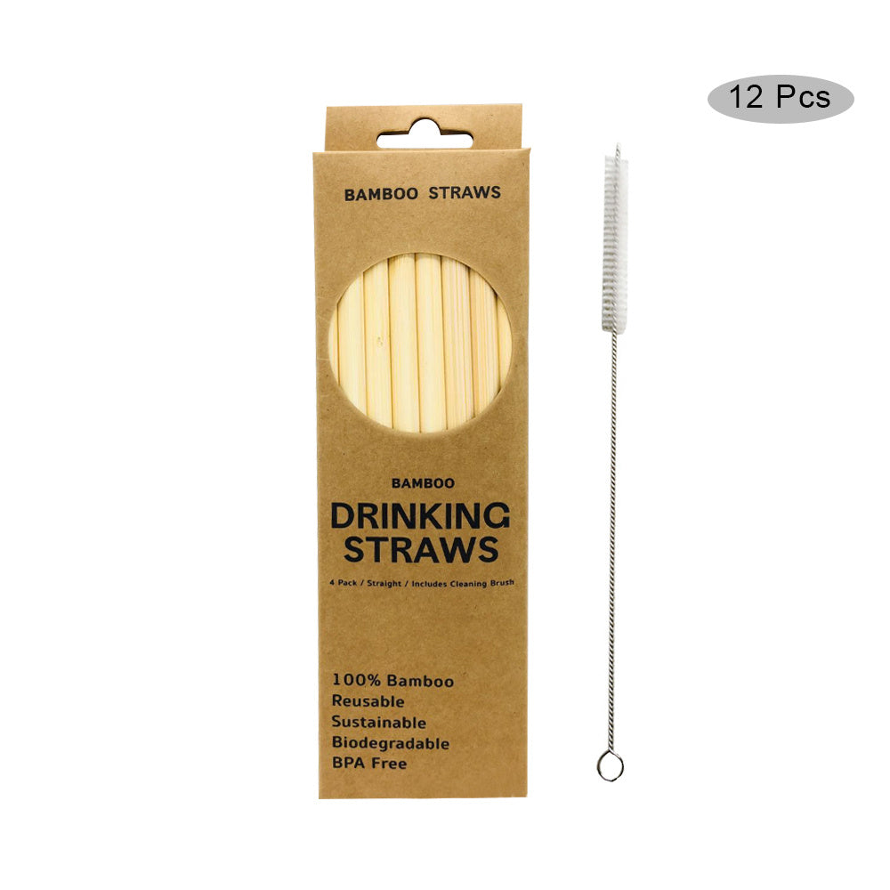 Natural Sustainable Bamboo Straws, 12 Pcs 1 Brush