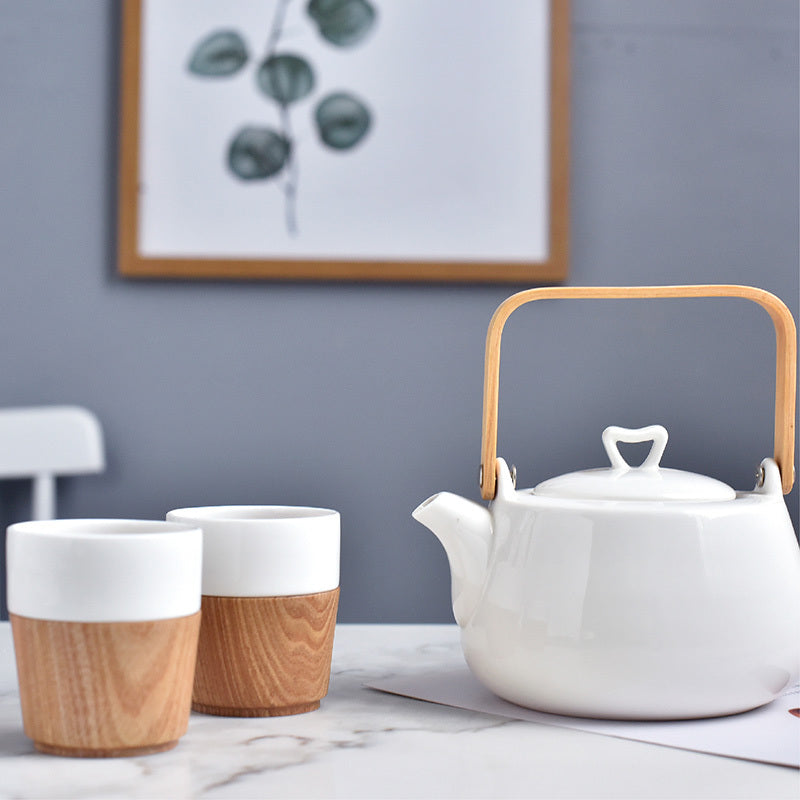 Japanese 3 Piece Bamboo and Porcelain Tea Set