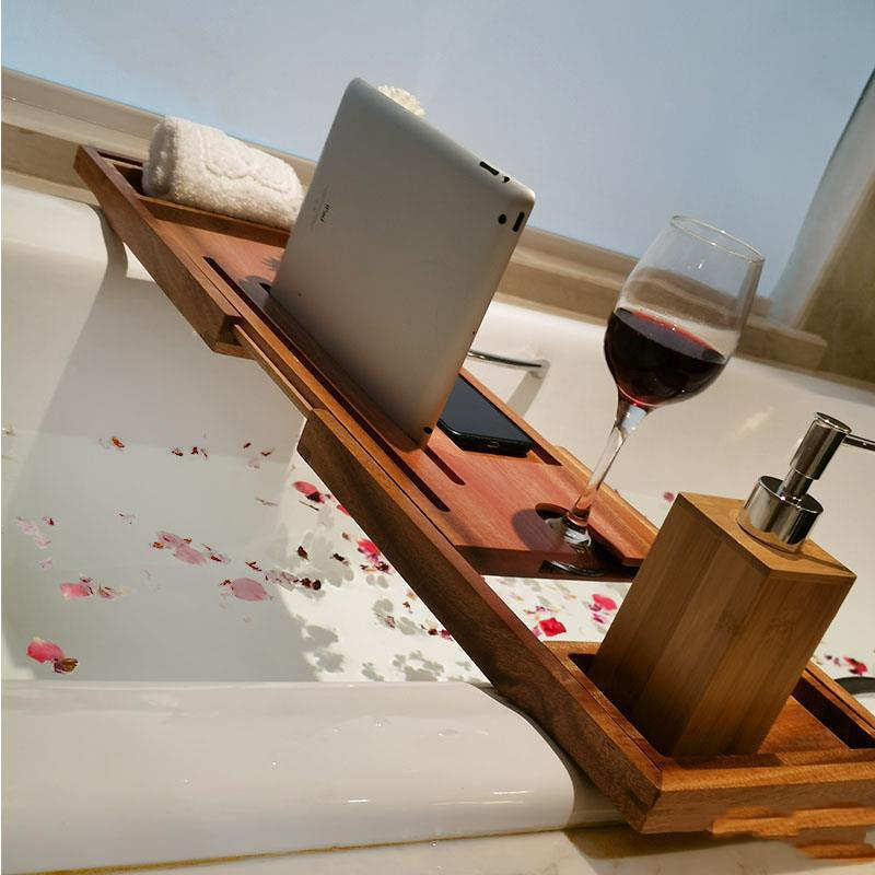 Bamboo Wood Bathtub Telescopic Tray