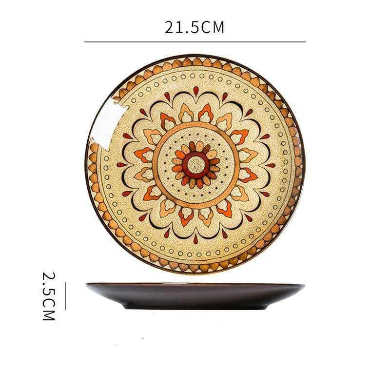 Hand painted ceramic round dinner plates