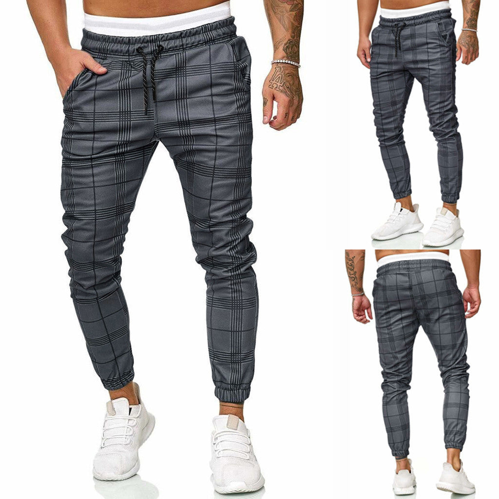 Micro-Elastic Plaid Cotton Pants