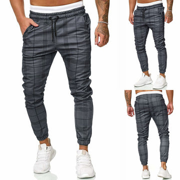 Micro-Elastic Plaid Cotton Pants
