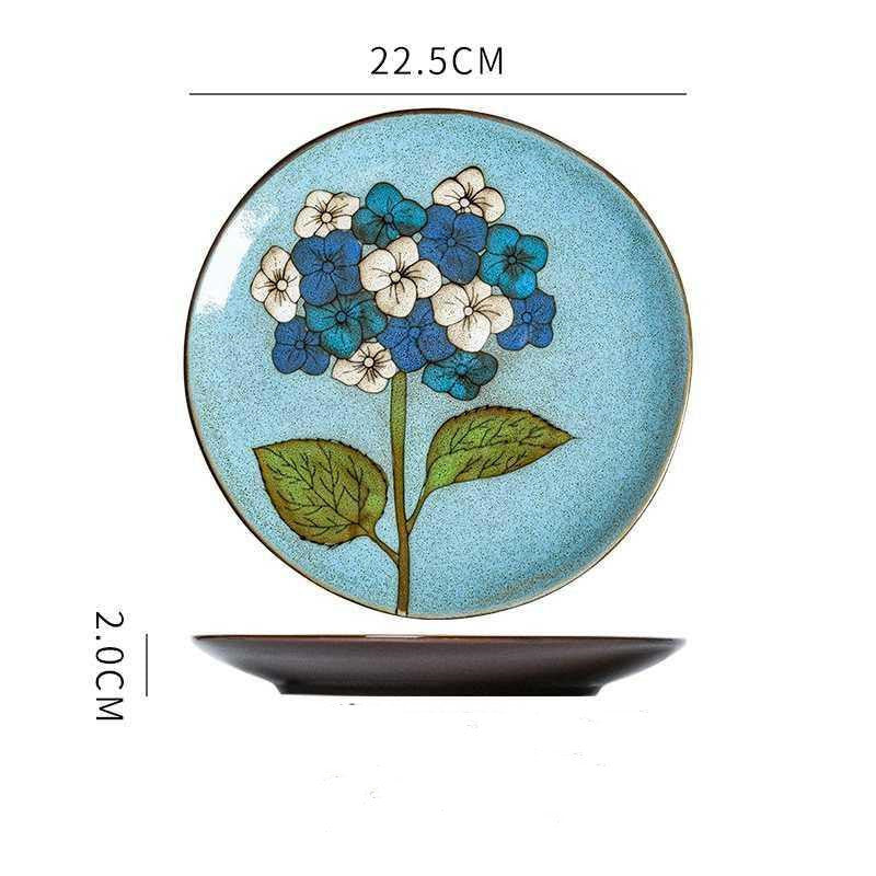 Hand painted ceramic round dinner plates