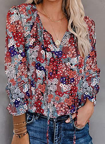 Long-sleeved V-neck Printed Shirt