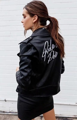 Ride or Die embroidered PU leather Jacket