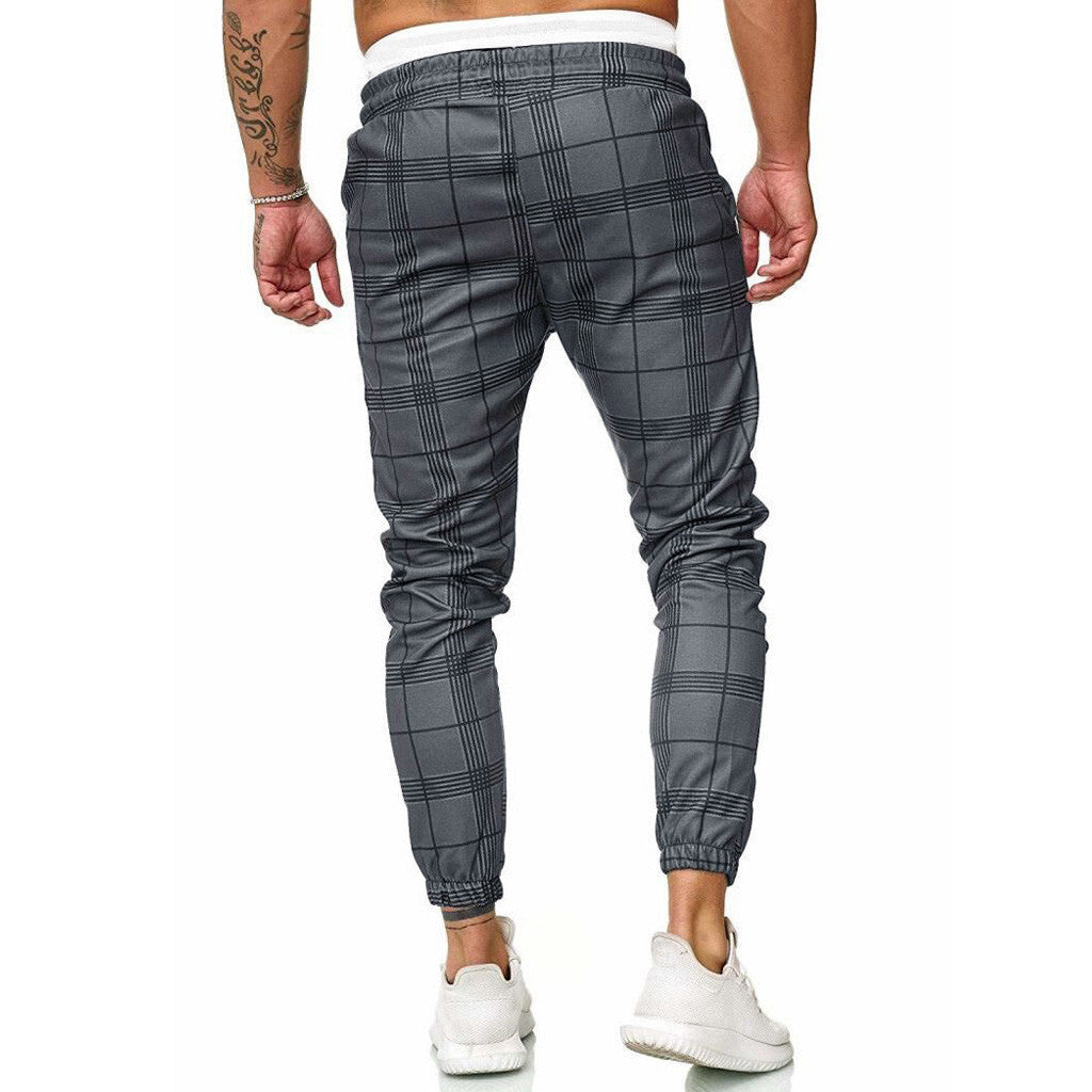 Micro-Elastic Plaid Cotton Pants