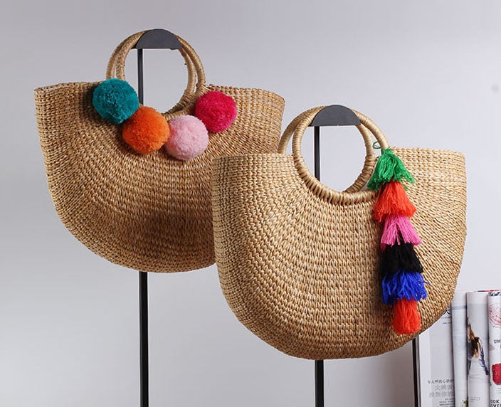 Handmade Cotton and Hemp beach Rattan Bag