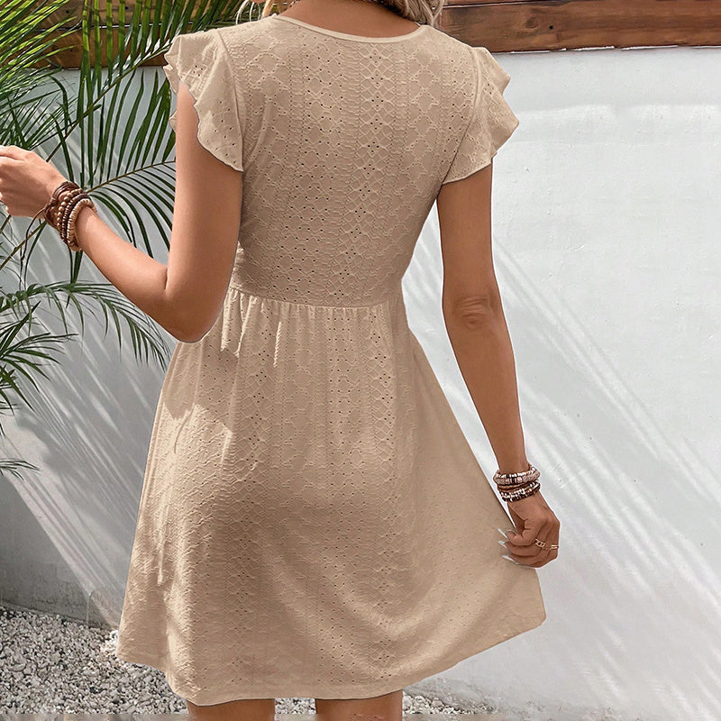 V Neck Laced Casual Summer Crochet Mini Dress