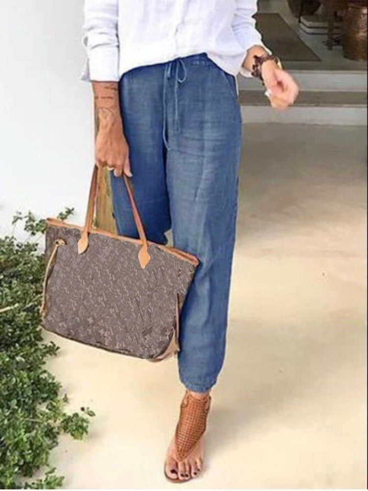 Linen Drawstring Skinny Pants