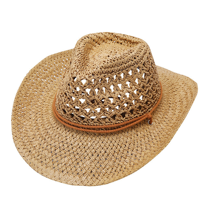 Western Cowboy Foldable Hollow Raffia Hat, Unisex