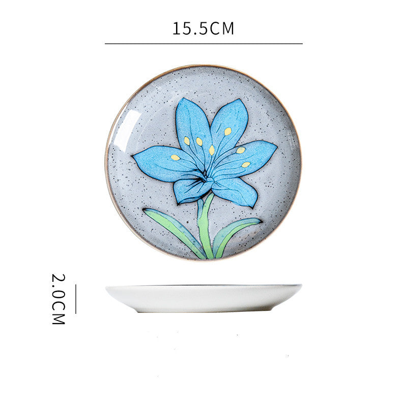 Hand painted ceramic round dinner plates