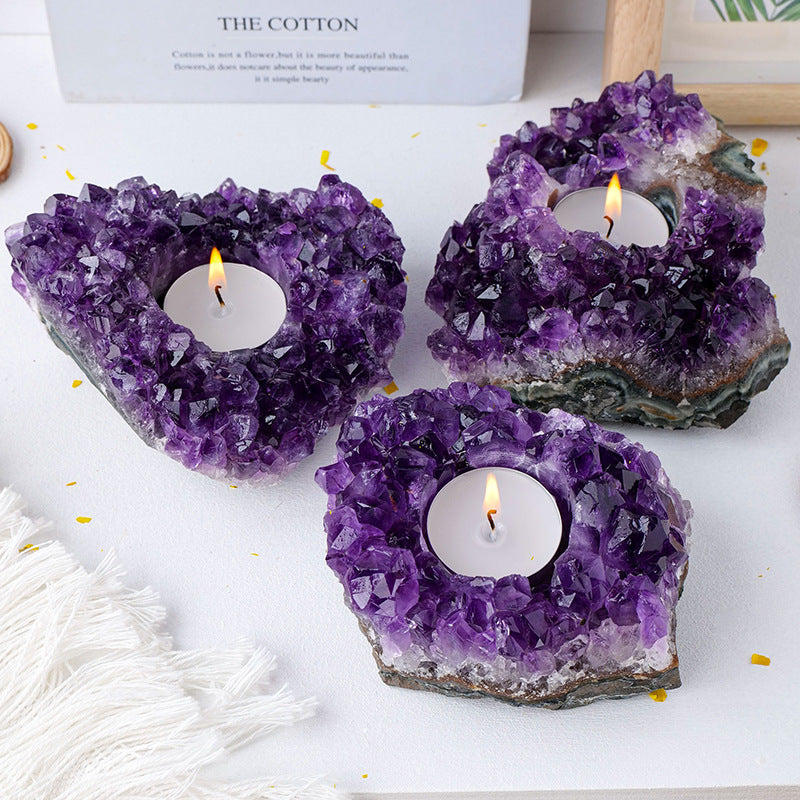 Natural Amethyst Candle Holders