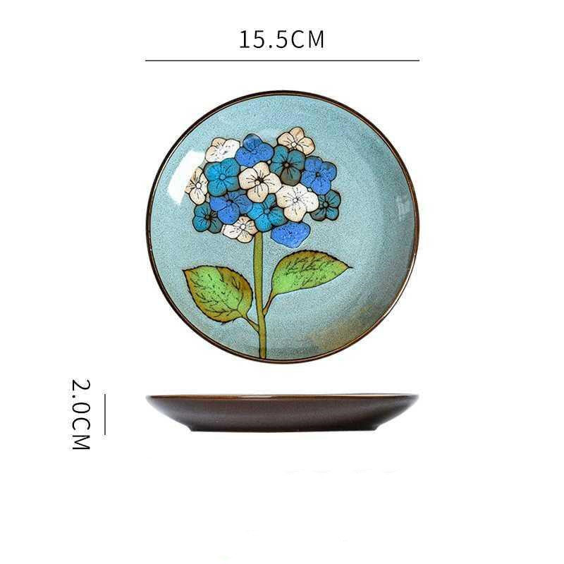 Hand painted ceramic round dinner plates
