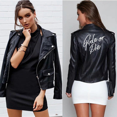 Ride or Die embroidered PU leather Jacket