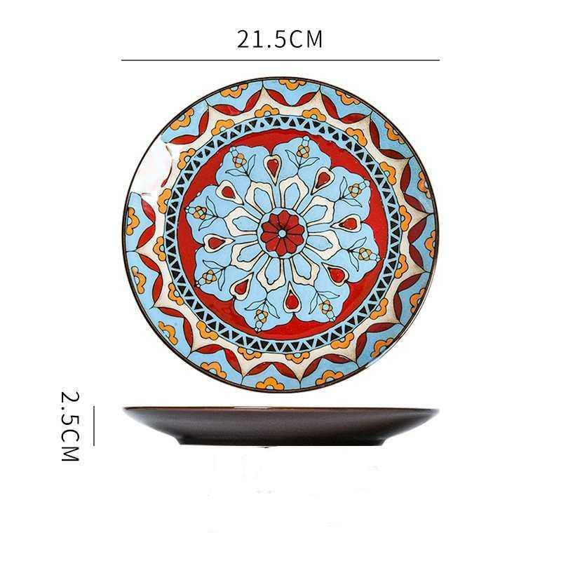 Hand painted ceramic round dinner plates