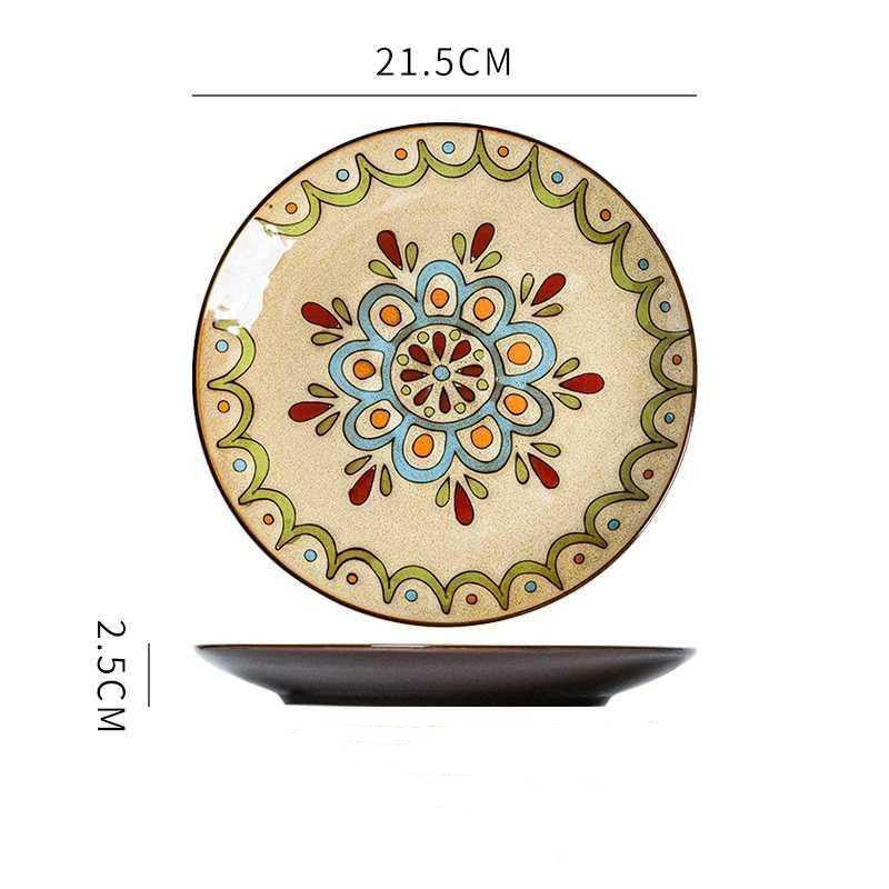 Hand painted ceramic round dinner plates