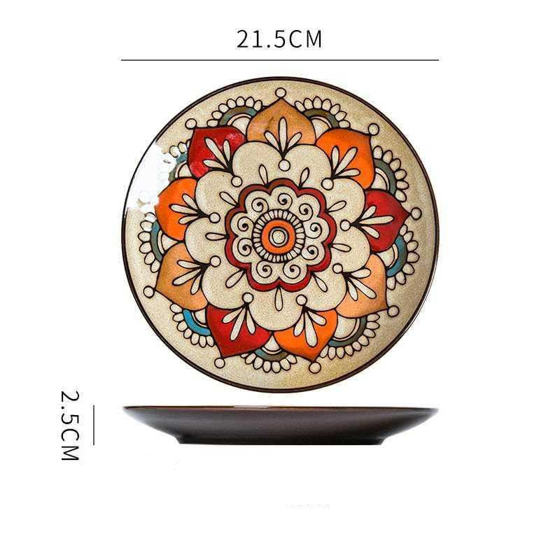 Hand painted ceramic round dinner plates