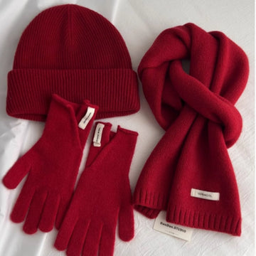 Pure Wool Scarf Gloves Hat Winter Bundle