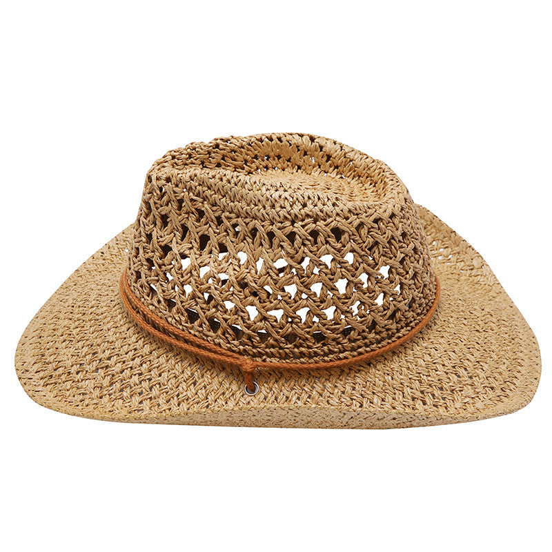 Western Cowboy Foldable Hollow Raffia Hat, Unisex